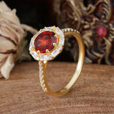 1.5 Carat Round Cut Halo Cluster Garnet Wedding Ring Pave Flower Promise Ring